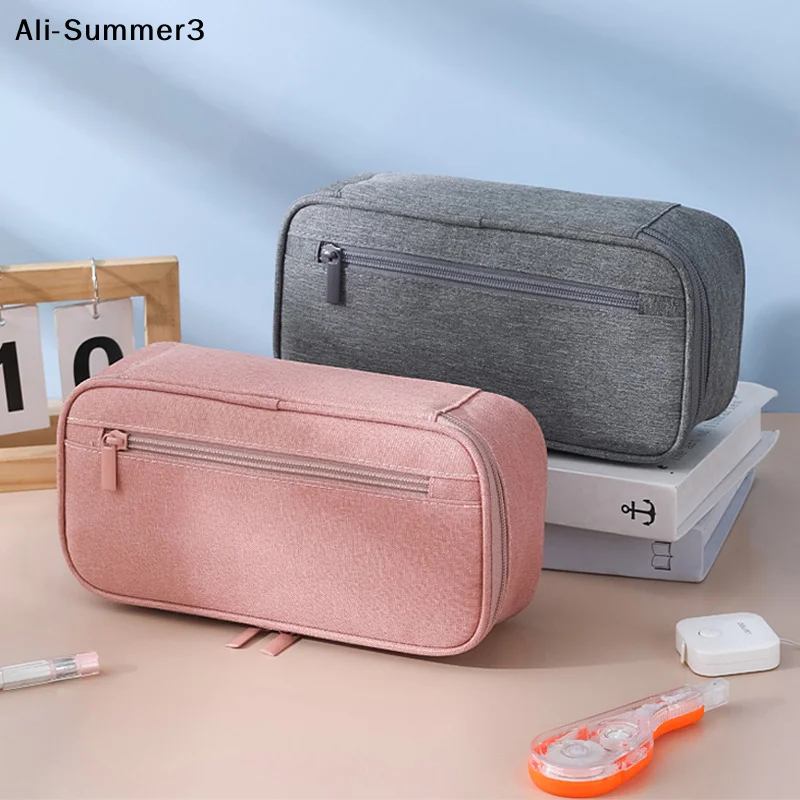 1PC Pen Storage Bag Pencil Case 2 Layer Large Capacity Cosmetic High Quality Study Supplies Simple Student Stationary Boxes