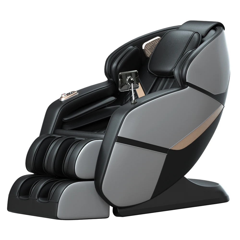 Massage Chair Full Body Zero-Gravity Chair Straight Rail Kneading and Beating Portable Chair Bluetooth Airbags Foot Rollers Grey