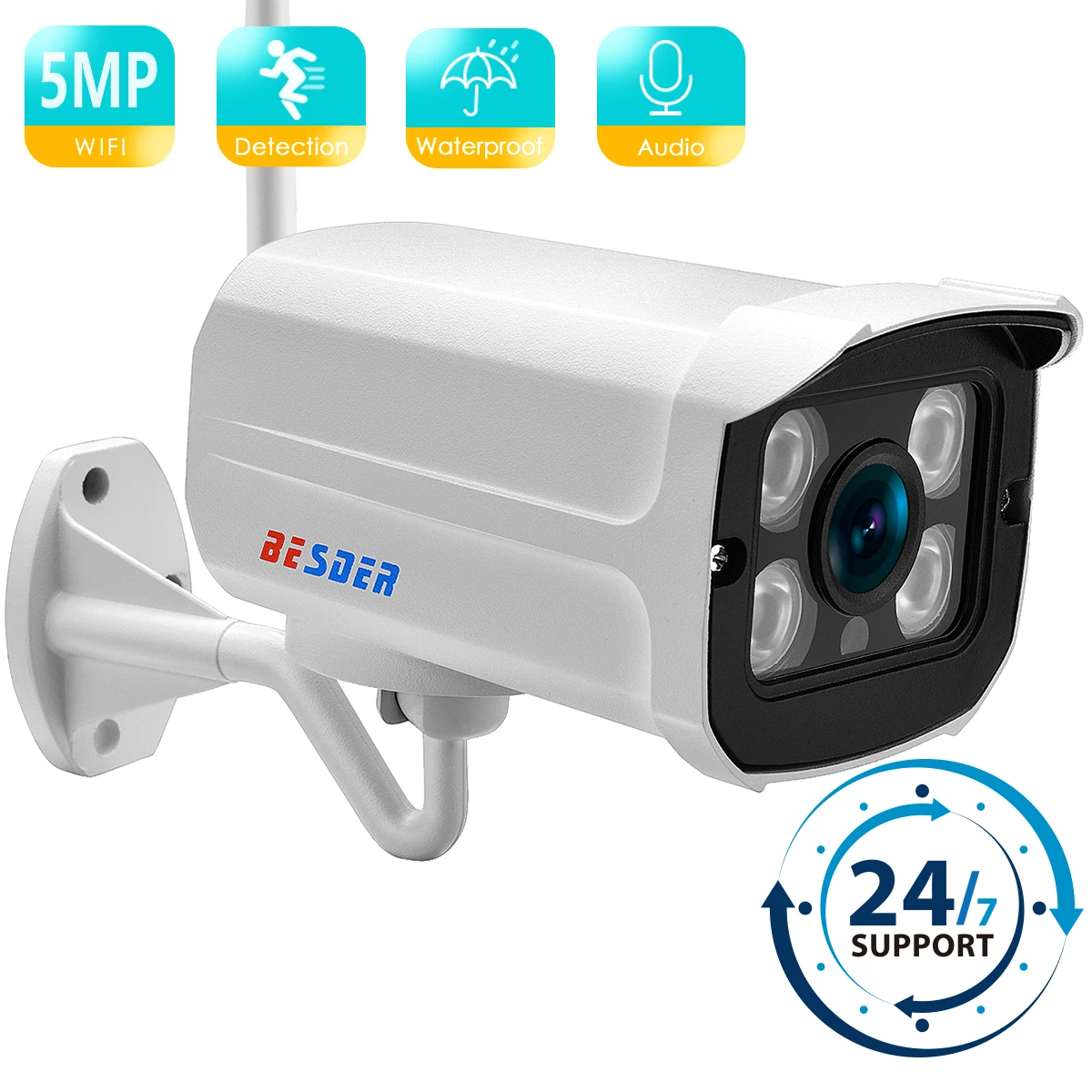 BESDER 5MP 2MP Audio Wireless Night Version Alarm Push P2PWifi Camera Bullet Outdoor IP Camera With SD Card Slot Max 128GB iCsee