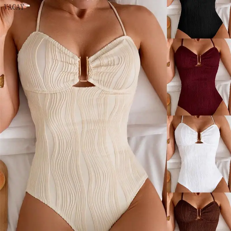 Elegant Vacation New Style Bikini One-Piece Swimwear Women's Adjustable Strap Pool Geometric Pattern Two-Piece Set