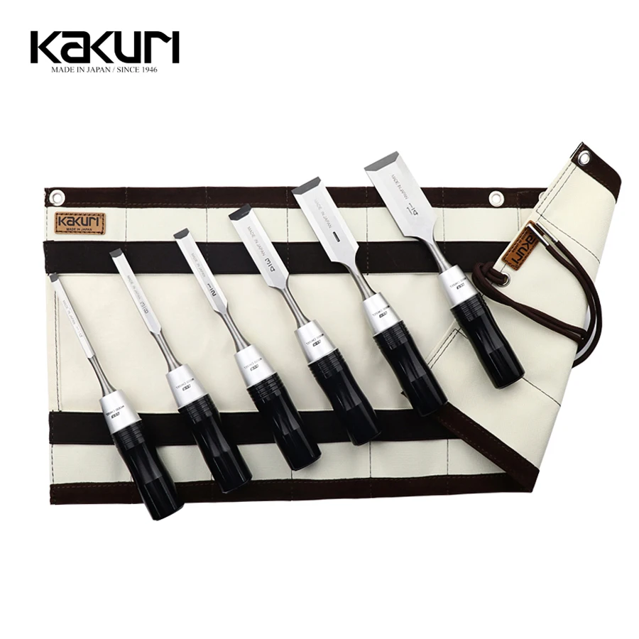 Japan KAKURI 6 Pieces Wood Chisel Sets Woodworking Carving Chisel Kit with Storage Bag for Carpenter Craftsman NO.SNP-6S