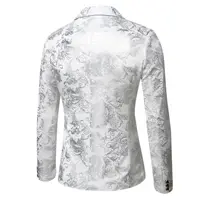 Men's Slim Fit Print Blazer Jacket 2025 Fashion Handsome Business Casual Silver Stage Show Suit Small Menswear 5