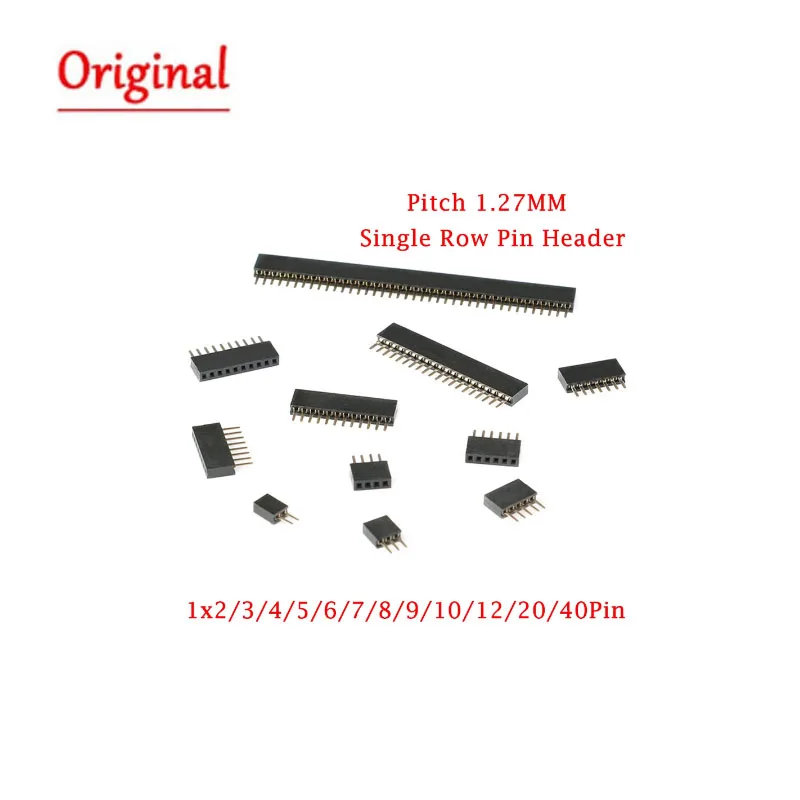 10Pcs/lot 1.27mm 1x2/3/4/5/6/7/8/9/10/12/20/40 Pin Stright Female Single Row Pin Header Strip PCB Connector