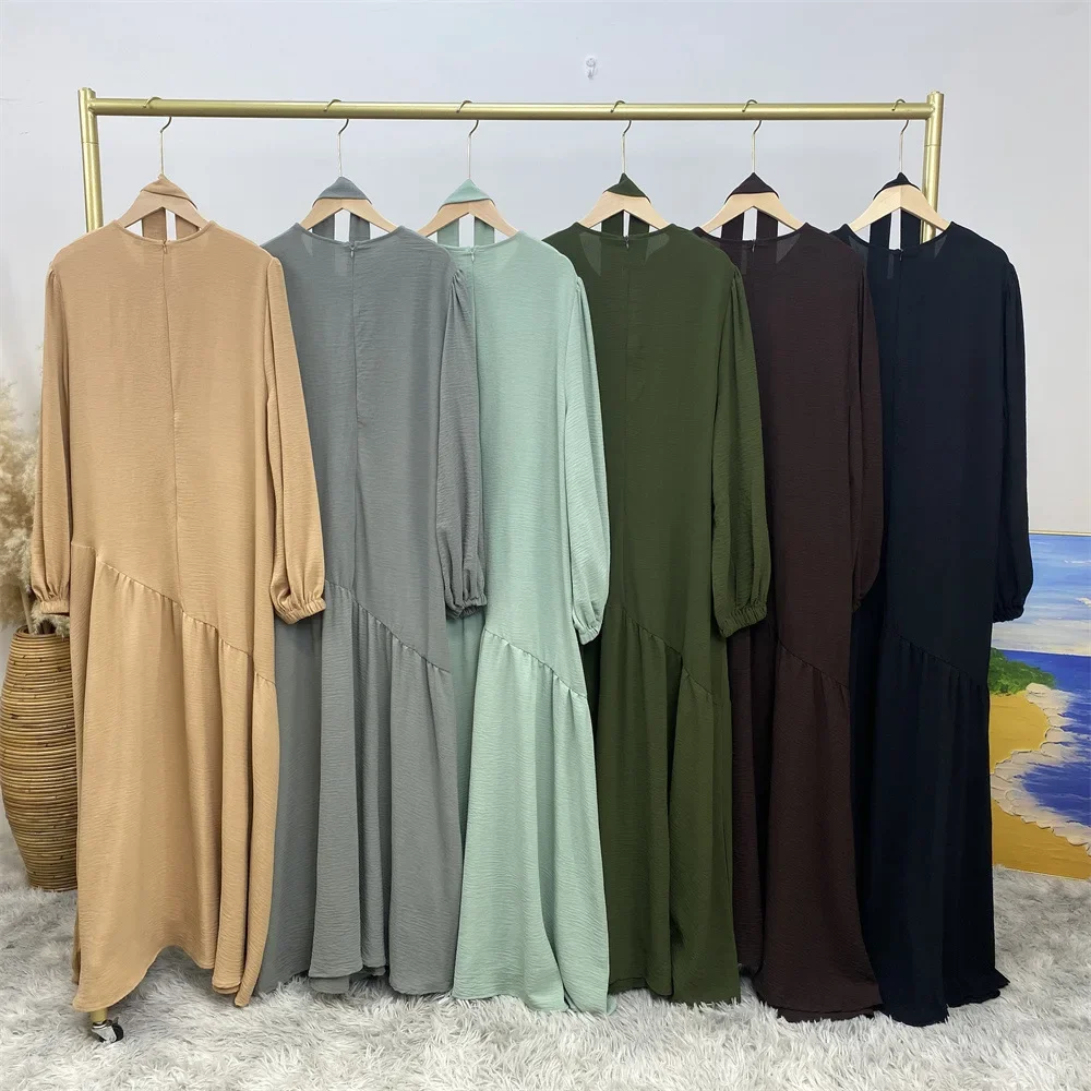 2025 Solido Eid Vestito Delle Donne Abaya Dubai Arabo Musulmano Moda Abiti Lunghi Ramadan Mubarak Hijab Robe Islam Abbigliamento Caftano Abaya