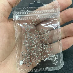 20Pcs Hollow Metal Star Nail Charms Gold Silver Gun-Black White-K Color Nail Art Decoration 3D Retro Manicure DIY Supplies 9*9mm