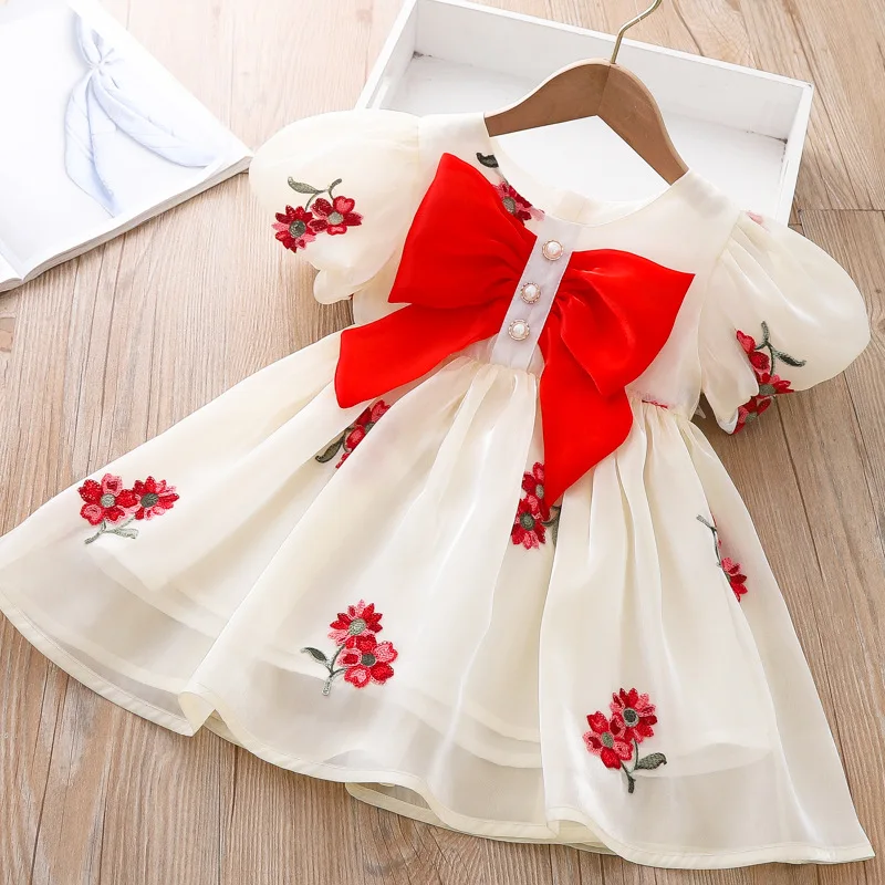 Toddler Kids Princess Dresses Puff Sleeve Bow Backless Boutique Clothes Girls Party Birthday Dress Summer New Fashion Costume