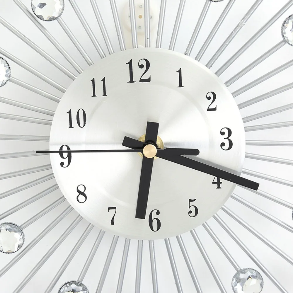 Diamond Studded Metal Wall Clock Metal Construction Silent Movement Decorative Wall Clock Colorfast Iron Wall-mounted Clock