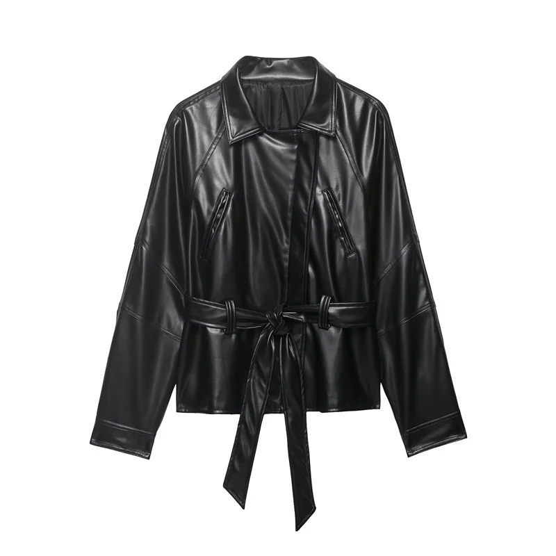 

Summer Women's Faux Leather Jacket 2026 New Fashionable Casual Loose Waistband Outerwear Elegant Women's Coat