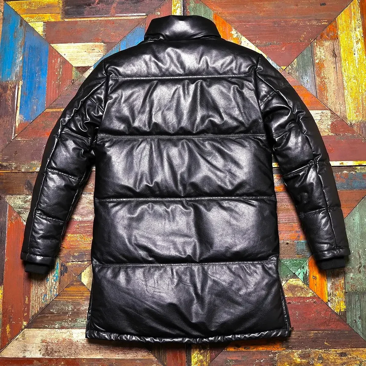 Tailor Brando Full Grain Cowhide Down Jacket 400g White Duck Down Men's Leather Mid-Length Winter Warm Down Jacket