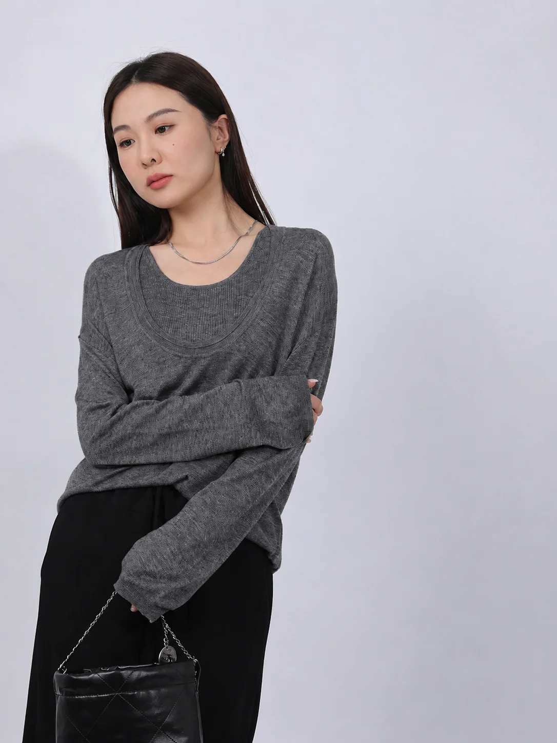 

the Meng Beautiful Merino Wool Slimming Knitted Vest Top for Women Autumn Casual Style Long Sleeve V-Neck Two-Piece Set