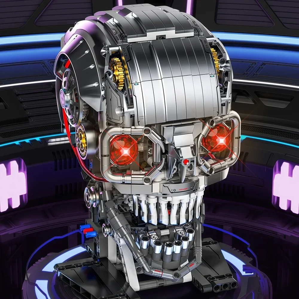 ชุดตัวต่อกะโหลกศีรษะกลไก รุ่นหุ่นยนต์กะโหลกศีรษะ พร้อมมอเตอร์ไฟฟ้า ชุดตกแต่งบนโต๊ะ DIY ของขวัญวันคริสต์มาสและวันเกิด