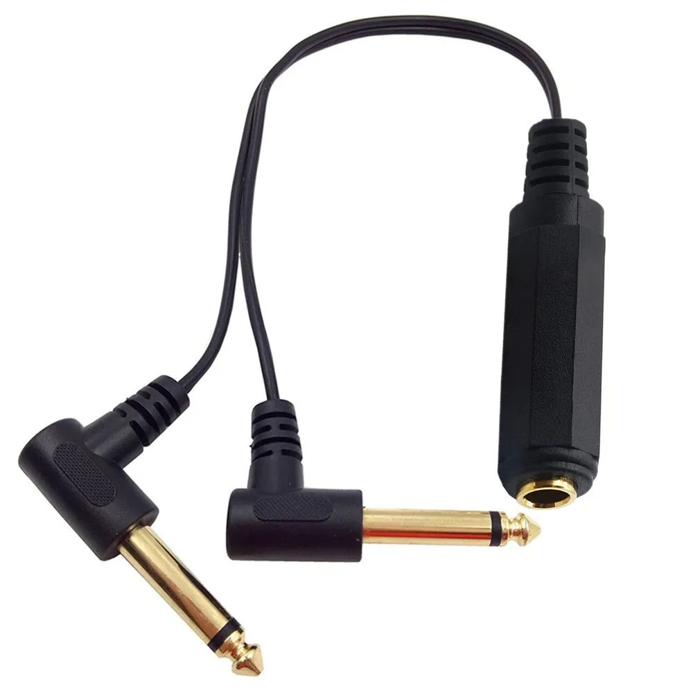 Gold Plated 6.35mm 14 Female TRS Stereo to Dual 2 x 6.35mm 14 Male TS Mono 90 Degree Right Angle Y Splitter Audio Cable 0.25m