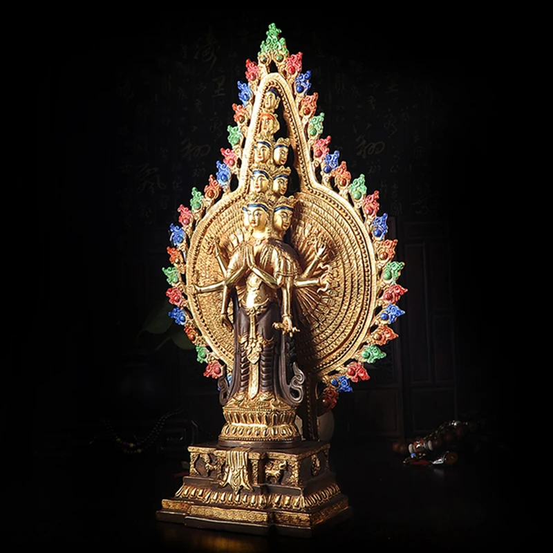 wholesale # 41 CM # Tibetan Buddhism Thousand-hand Bodhisattva Guanyin Gold-plated brass statue #  HOME efficacious Talisman