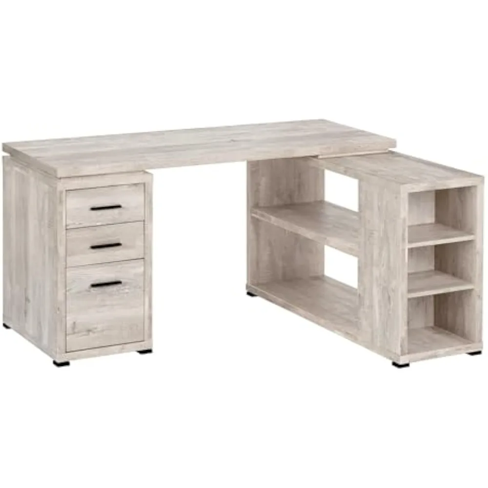 

60" L-Shaped Desk for Home and Office, Taupe Reclaimed Wood, Left or Right Facing