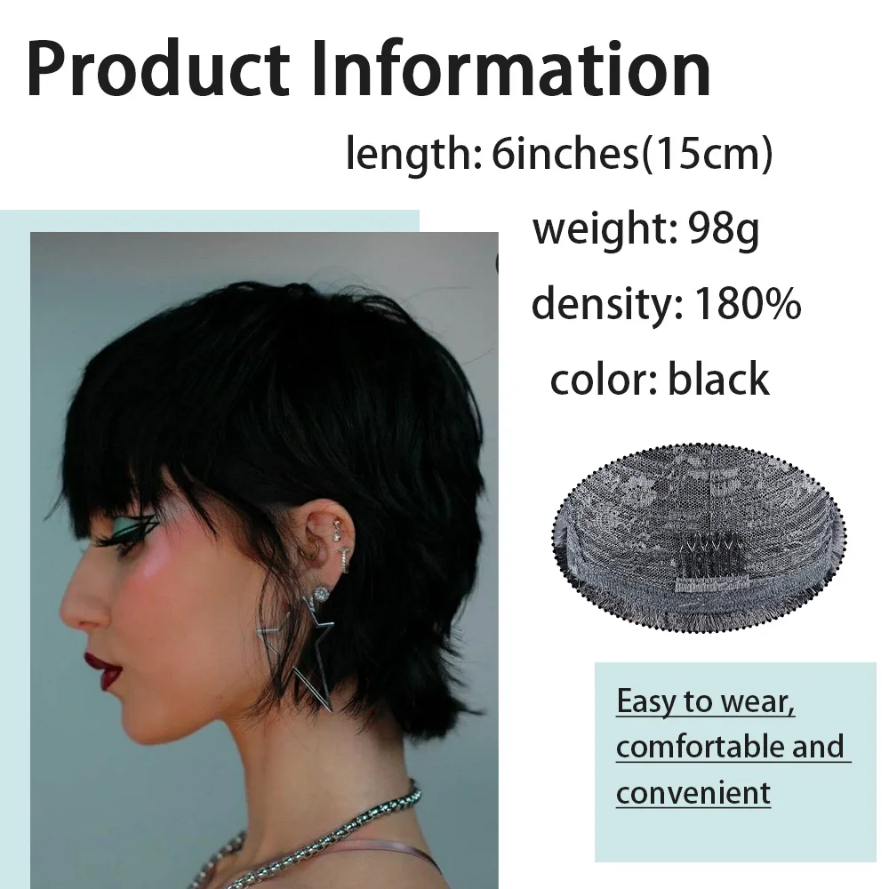 باروكات شعر بشري قصير للنساء ذوات البشرة السمراء، شعر مستعار مجعد ذو طبقات عابث، شعر بشري ريمي مصنوع آليًا للاستخدام اليومي