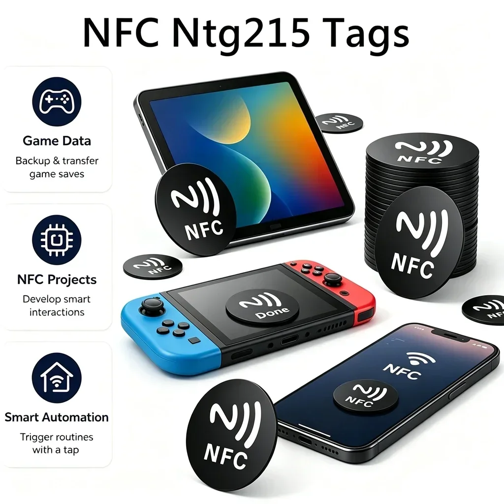 Black Printed NTAG215 NFC Tags Round NFC Stickers Blank Rewritable NFC Label Strong Adhesive Smart Tag For Phone NFC Automation