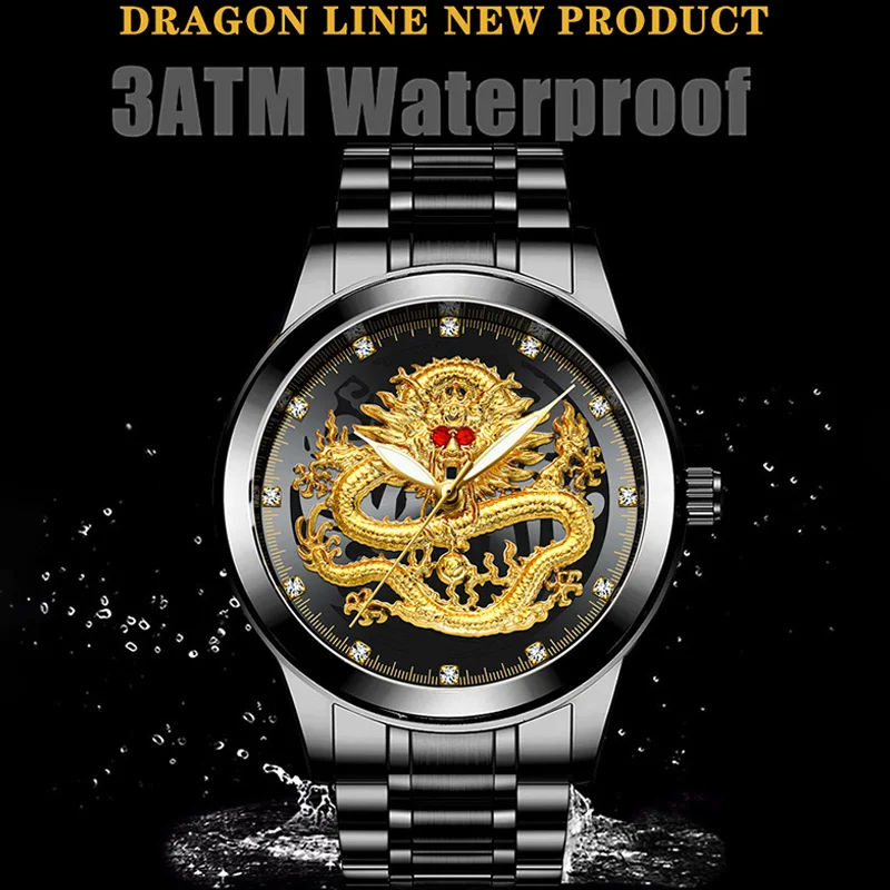 FNGEEN Orologio da uomo ultrasottile di moda di lusso modello drago orologio da uomo al quarzo impermeabile color oro luminoso Relogio Masculino