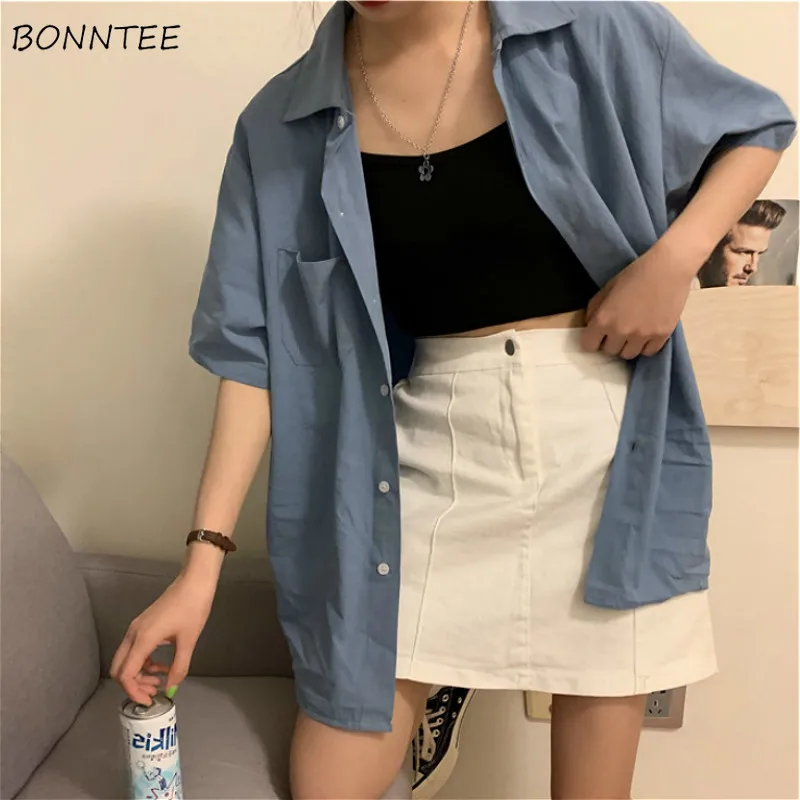 Shirts Women Boyfriend Minimalist OL Style Summer Short Sleeve Feminina Tops Chic Korean All-match Trendy Schoolgirls Clothing