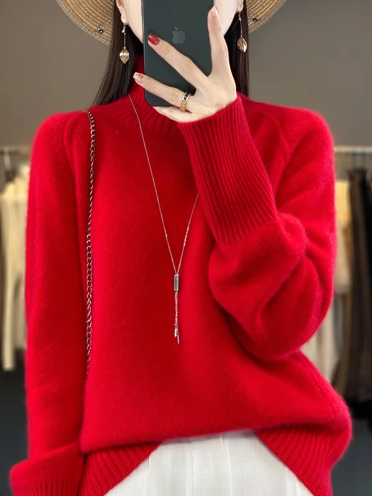 Women Turtleneck Sweater Autumn Winter Basic Pullover 100% Merino Wool Long Sleeves Cashmere Knitted Jumper Female Clothing Tops