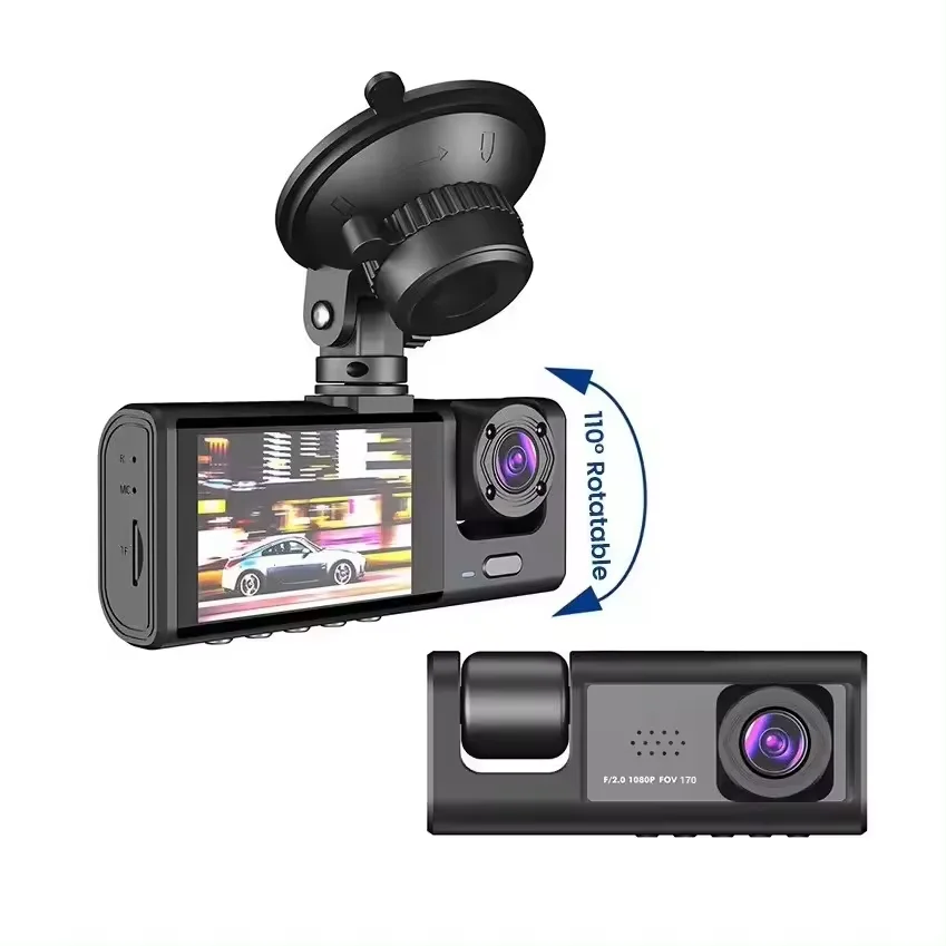 

3 Lens Dash Cam Car Vehicle Camera 2.0 Inch Screen Car Black Box Car Dvr Dashboard Recorder Front Cabin Rear
