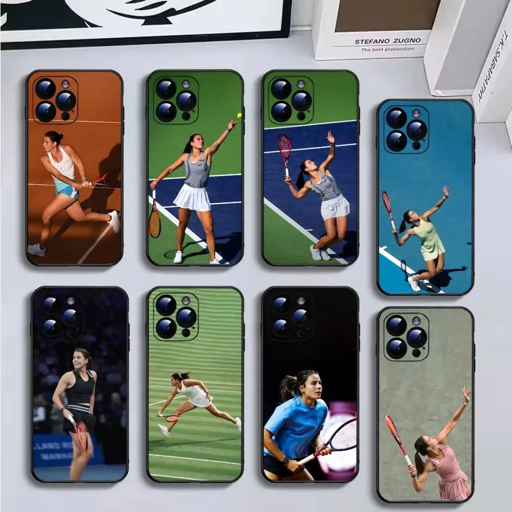 テニス エマ・ナバロ iPhone16,15,14,13,12,11 Plus,Pro Max,XS,X,XR,SE,Mini,8,7用 ソフトブラックカバー 携帯ケース