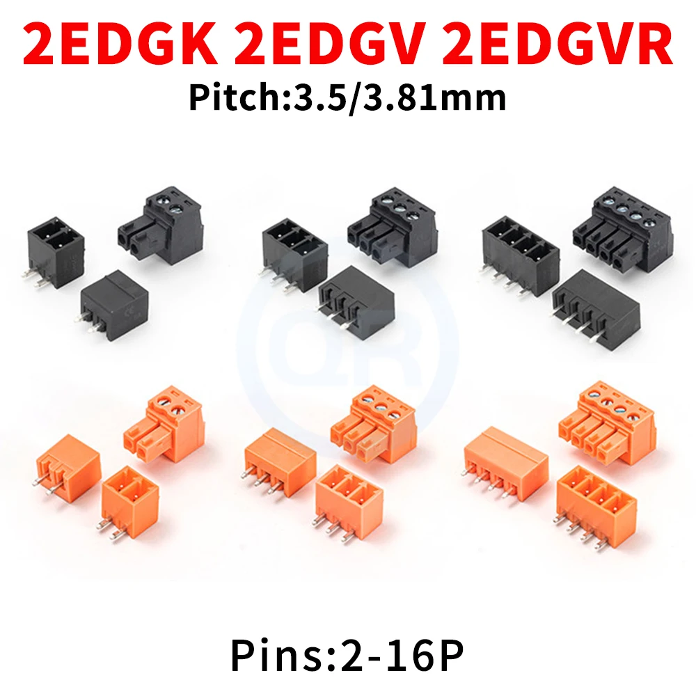 ( 10Pcs) Kf 2edgk 2edgv 2edgr 3.5mm 3.81mm Plug Socket 2edg 3.5 3.81 Black Orange Plug-in Pcb Terminal Block 15edgk 15edgv R