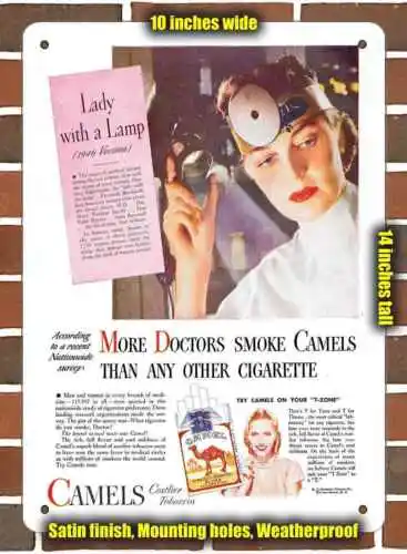 Metal Sign - 1946 More Doctors Smoke Camels Woman Doctor- 10x14 inches