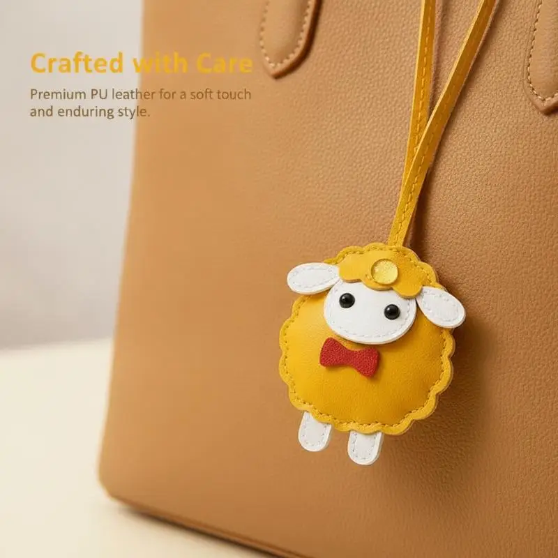 Cute Sheep Cartoon Pendant Eco-Friendly PU Leather with Bowtie Multiple Colors for Children School Bag Pendant Decor