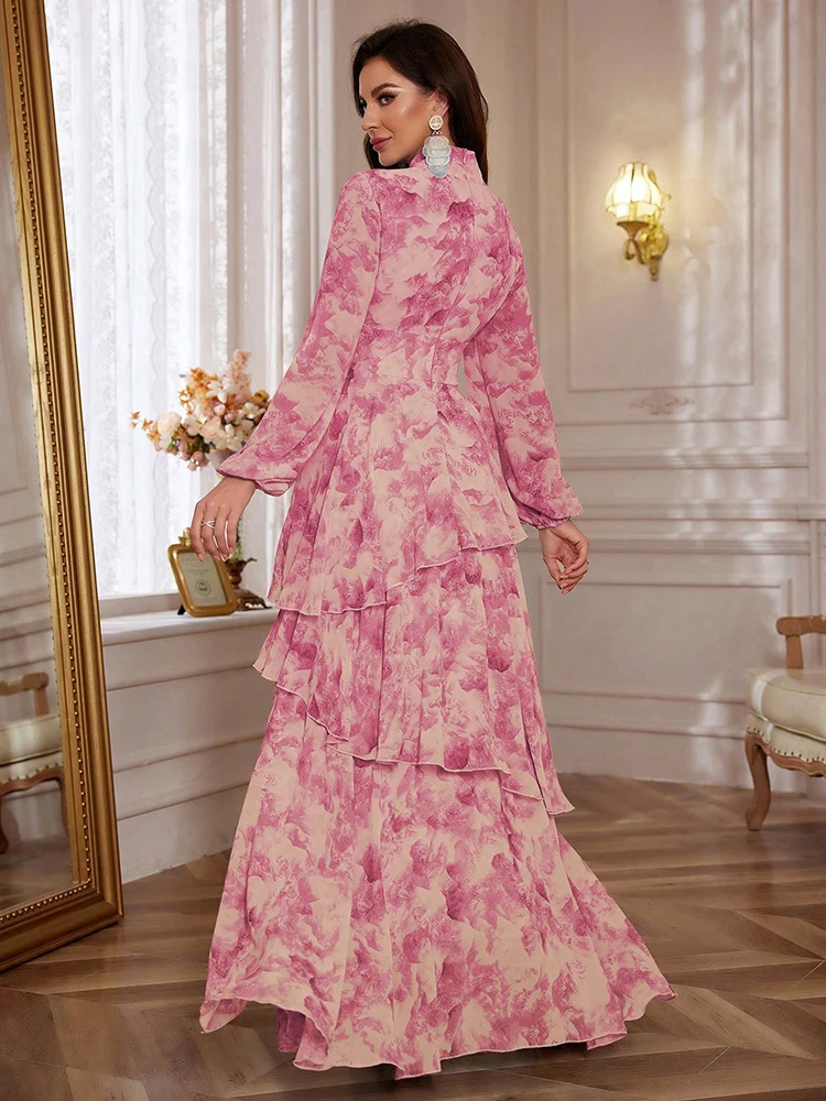 TOLEEN Women Floral Print Lantern Sleeve Ruffle Trim Chiffon Dress 2024 Spring Summer Casual Elegant Formal Party Maxi Dresses
