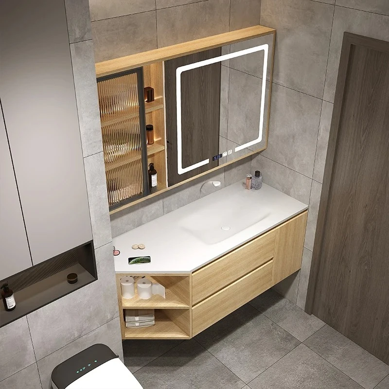 

Skin Feeling Keliai Whole Washbin Solid Wood Bathroom Cabinet Combination Minimalist Smart Mirror Bathroom Washbasin