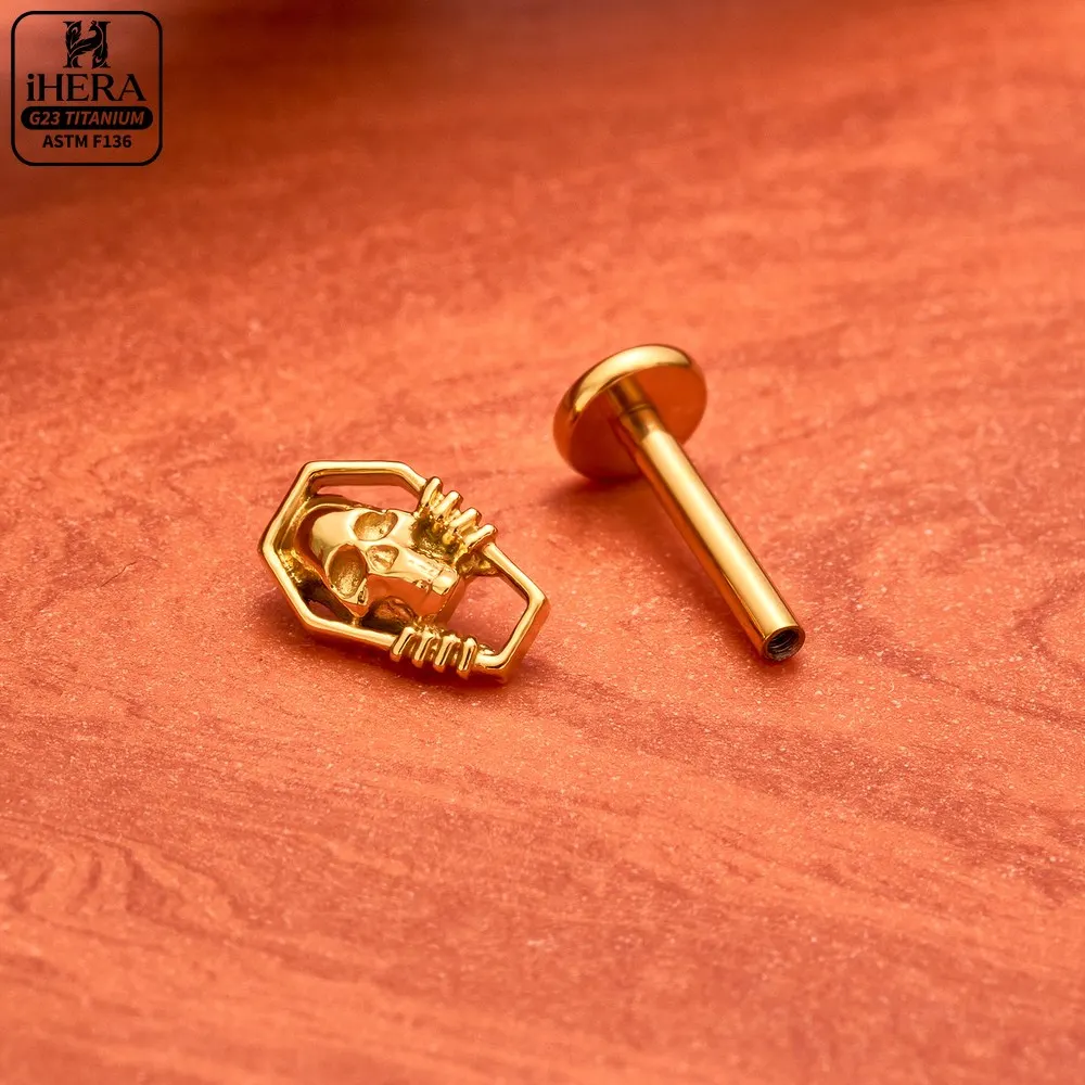 ASTM F136 Titan Piratenschädel Flachrück-Ohrpiercing Funkelnder CZ Seestern Halbmond Schlange Engel Labret Helix Tragus Schmuck – Detail 14