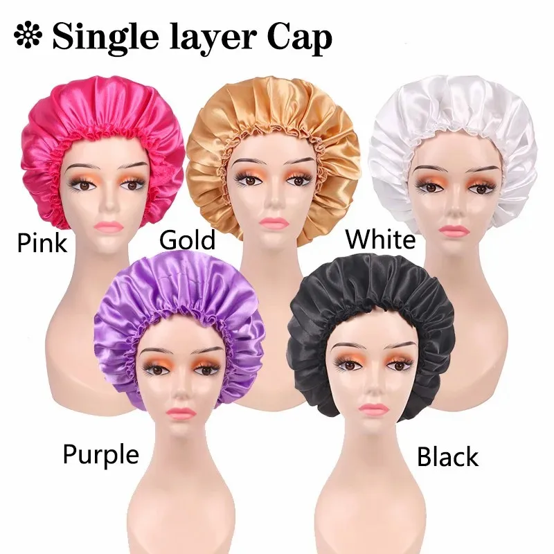 10Pcs Customized Logo Bonnet Black Pink Satin Bonnets Silk Sleep Cap For Curly Hair Satin Bonnet With Logo Double Layer