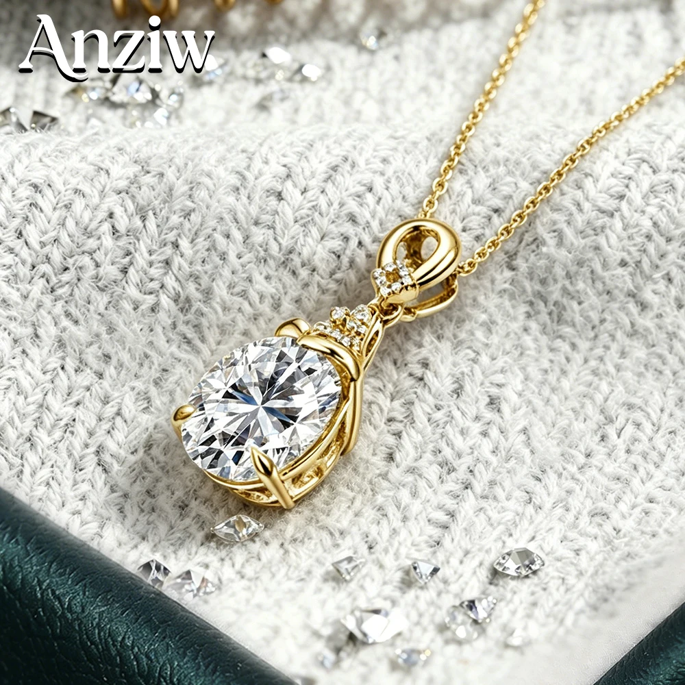 Anziw Mermaid Tears Moissanite Necklace 3CT Oval D VVS1 14K Gold Filled Pendant Necklace  for Women Luxury Wedding Jewelry Gift
