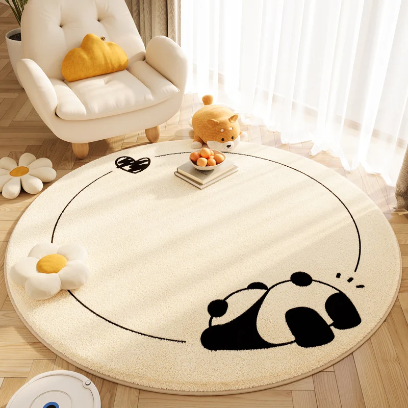 VIKAMA Cartoon Round Carpet, Household Washable Imitation Cashmere Carpet, Comfortable Bedside Blanket