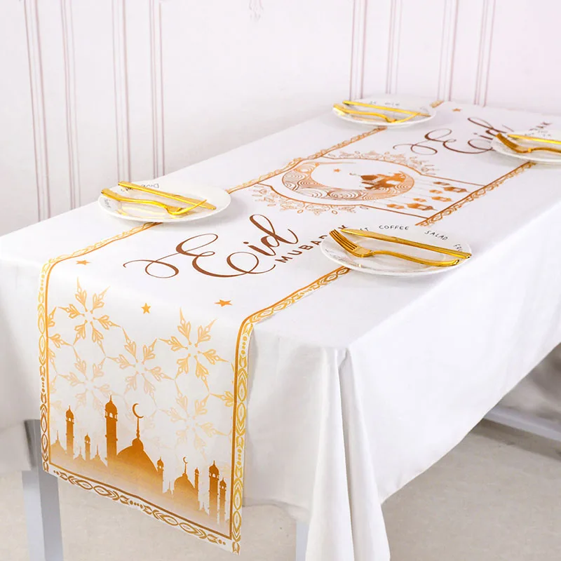 

Eid Mubarak Table Runner Ramadan Mubarak Waterproof Tablecloth Islamic Muslim Party Gift Eid Al-Fitr Home Dining Table Decors