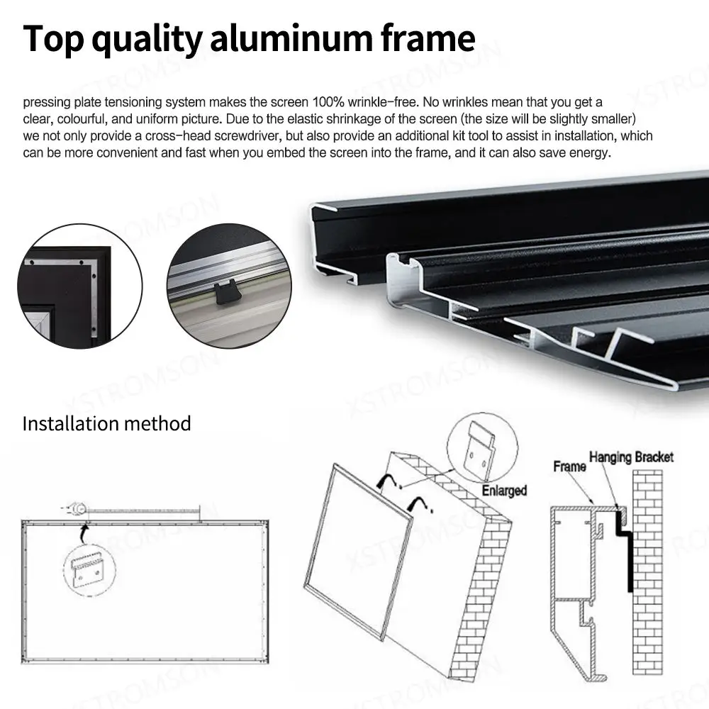 Big Size 220 ββ250\'\' 300 inch Cinema White Fixed Frame Projection Screen 4K 3D Supported with 90MM Border for All Projector