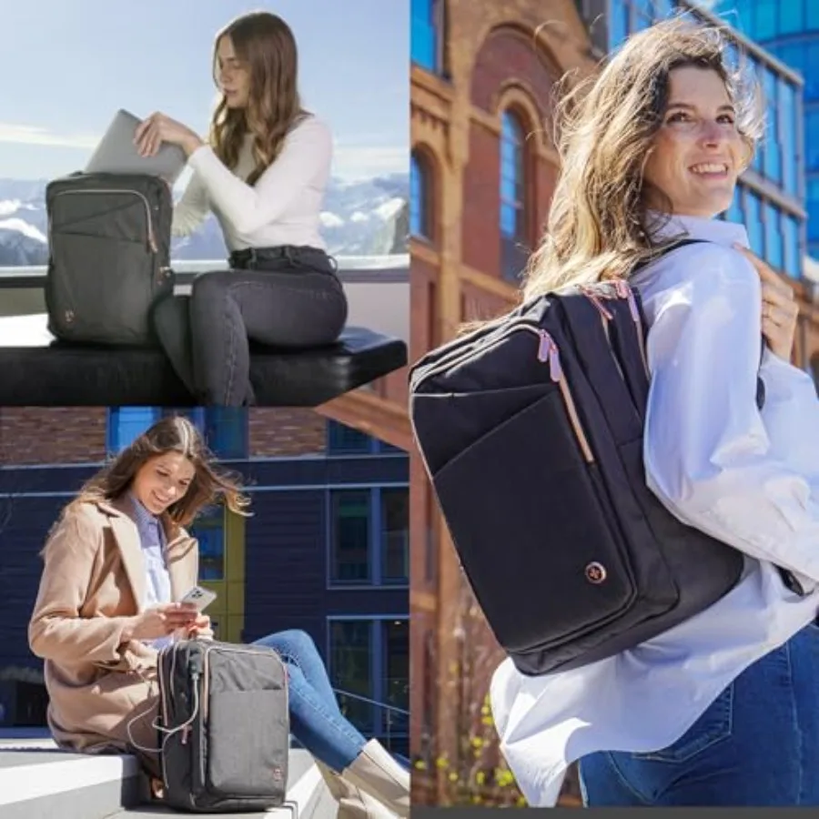 Swissdigital Design Business-Laptop-Rucksack für Damen mit USB-Ladeanschluss, Computer-Arbeitsrucksack, passend für 15,6-Zoll-Laptops, Reisen