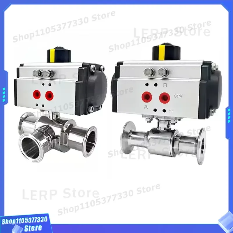 AT Series Quick Assembly Pneumatic 3 Way Reversing Ball Valve 304 316L Stainless Steel Sanitary Grade Clamp Connection