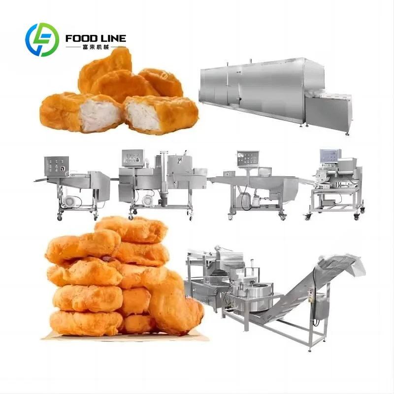 Full Automatic Chicken Nuggets & Hamburger Patty Production Line Stainless Steel Forming Frying Freezing Machine