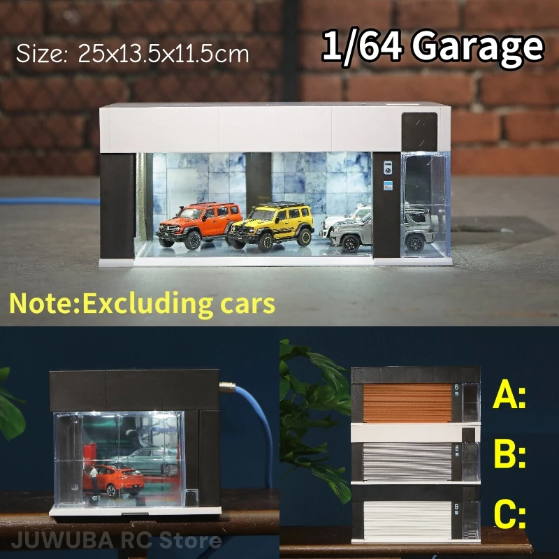 1:64 Car Miniature Scene Garage Model Display Box With Voice And Lighting Adjustable Electric Rolling Gate 1/64 Scale Storage