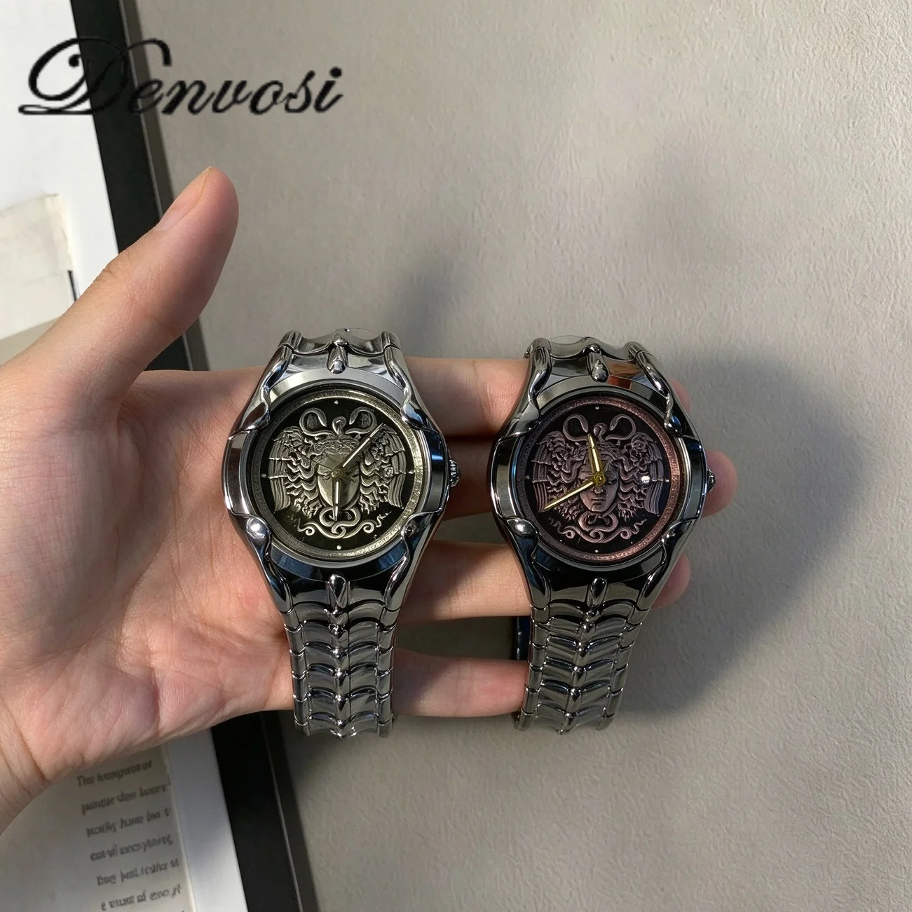 Y2K Medusa 3D Embossed Dial Men's Watch, Snake-Shaped Metal Strap Wristwatch, Retro Gothic Street Style Watch