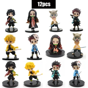 Q Posket rysunek hurtownia Demon Slayer Mini figurka 6 sztuk/12 sztuk/zestawów Kimetsu No Yaiba małe lalki z PVC dekoracja stołu