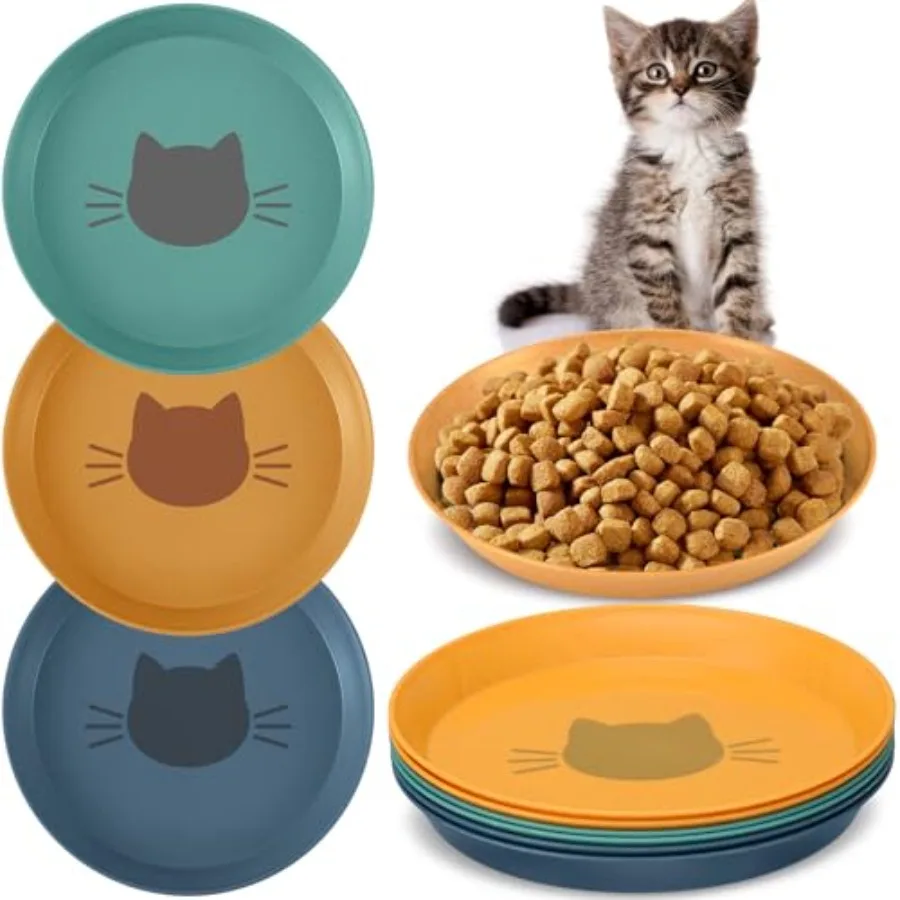 6 Pieces Shallow Cat Food Dish Food Bowls Wet Feeding Bowls Wide and Small Plate for Kittens and Short Legged Cat, 6 Inch Wheat