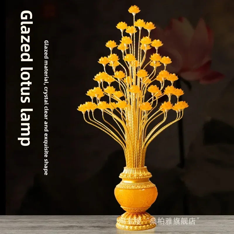 FF glazed lotus ornament, home temple offering Avalokiteshvara Buddha ornament in front of the stage