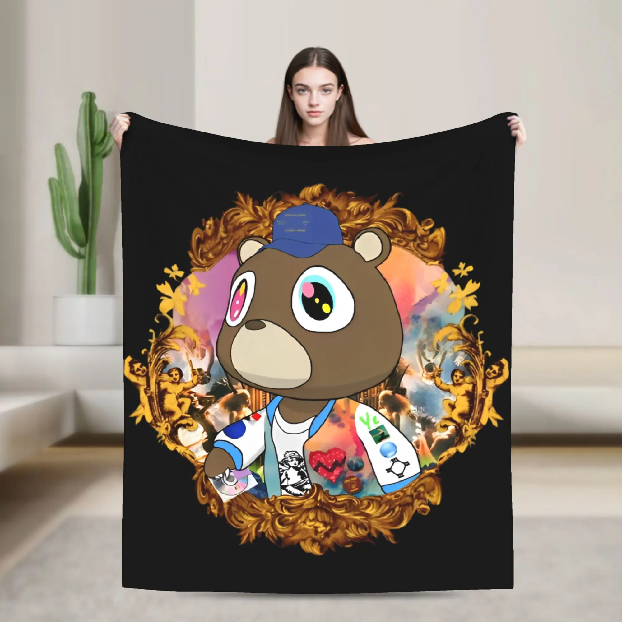 

Милые кавайные одеяла с медведем Kanye West, шерстяное забавное дышащее одеяло для кровати, дивана, осень/зима,