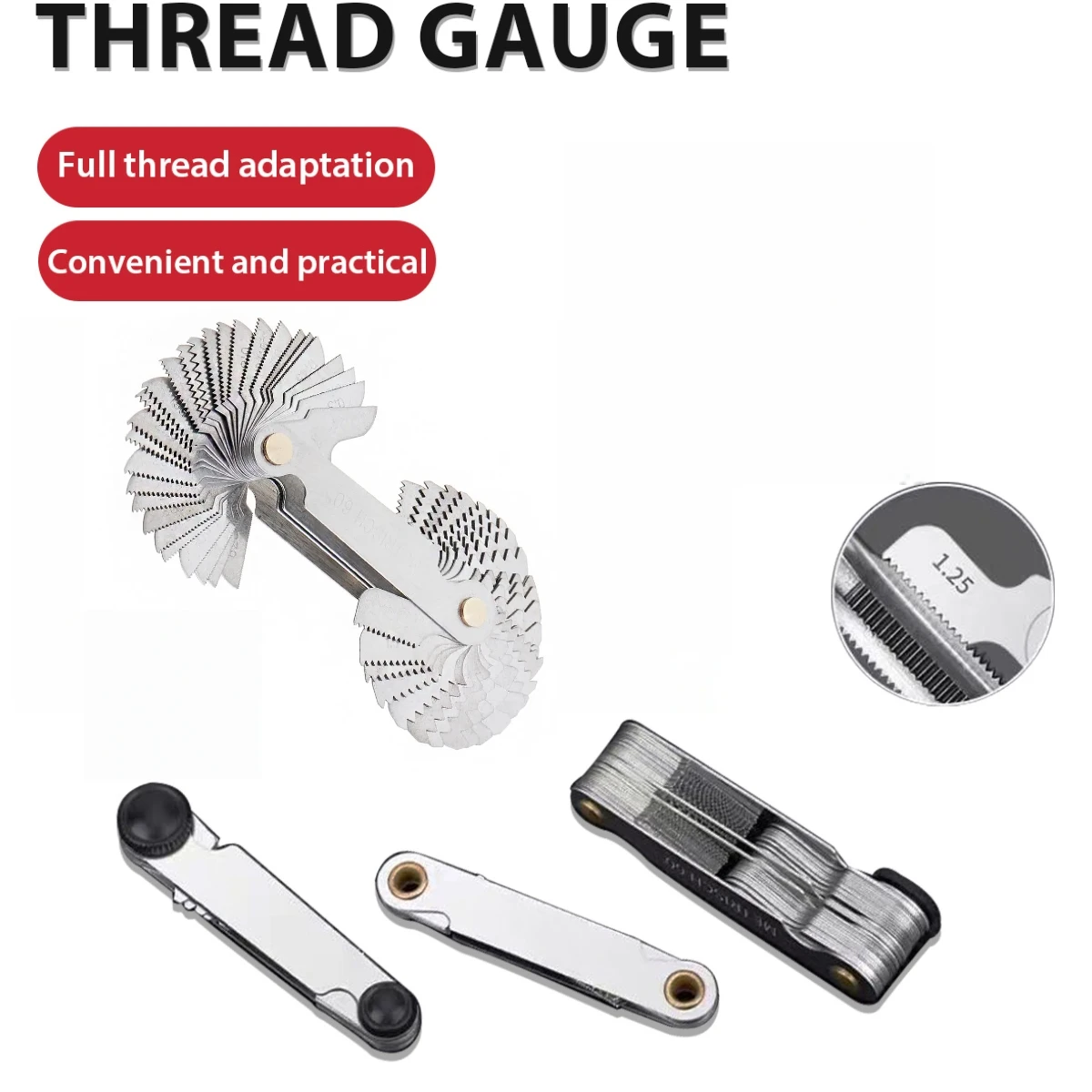 55/60 Degree Thread Plug Gauge Metric Imperial Gear Tooth Screw Pitch Gauges Carbon Steel Measuring Tool Tap Thread Measurement