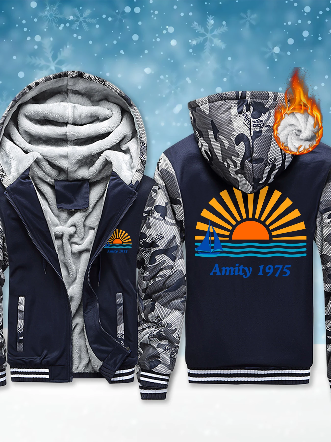 

Amity 1975 Printing Man Clothing Thick Casual Streetwear Comfortable Warm Hoodies High Quality Outdoor Winter Hooded Jacket