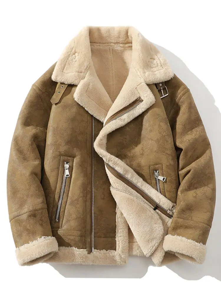 

Мужская утепленная куртка из овечьей шерсти на молнии, зимнее теплое хлопковое пальто, молодежная модная свободная куртка с длинными рукавами, повседневная верхняя одежда