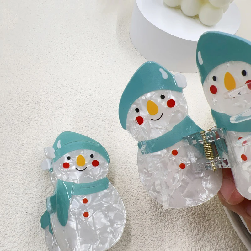 Bonito chapéu azul boneco de neve garra de cabelo natal dos desenhos animados grampo de cabelo acetato tubarão clipes para mulheres simples acessórios de cabelo presente de natal