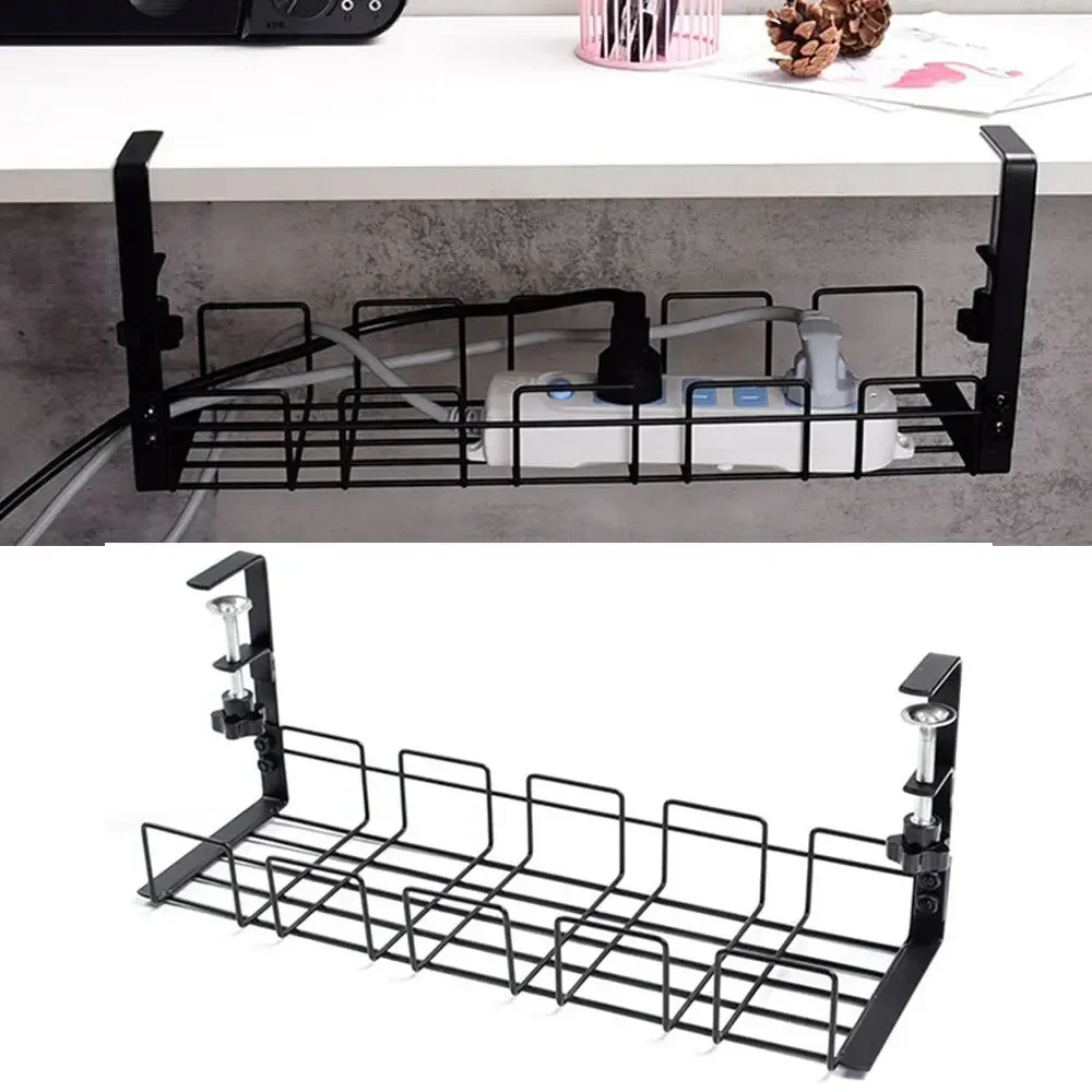 Undertable Storage Rack Metal Cable Tray Computer Desk Wire Organizer without Perforated Kitchen Storage Accessories Tray